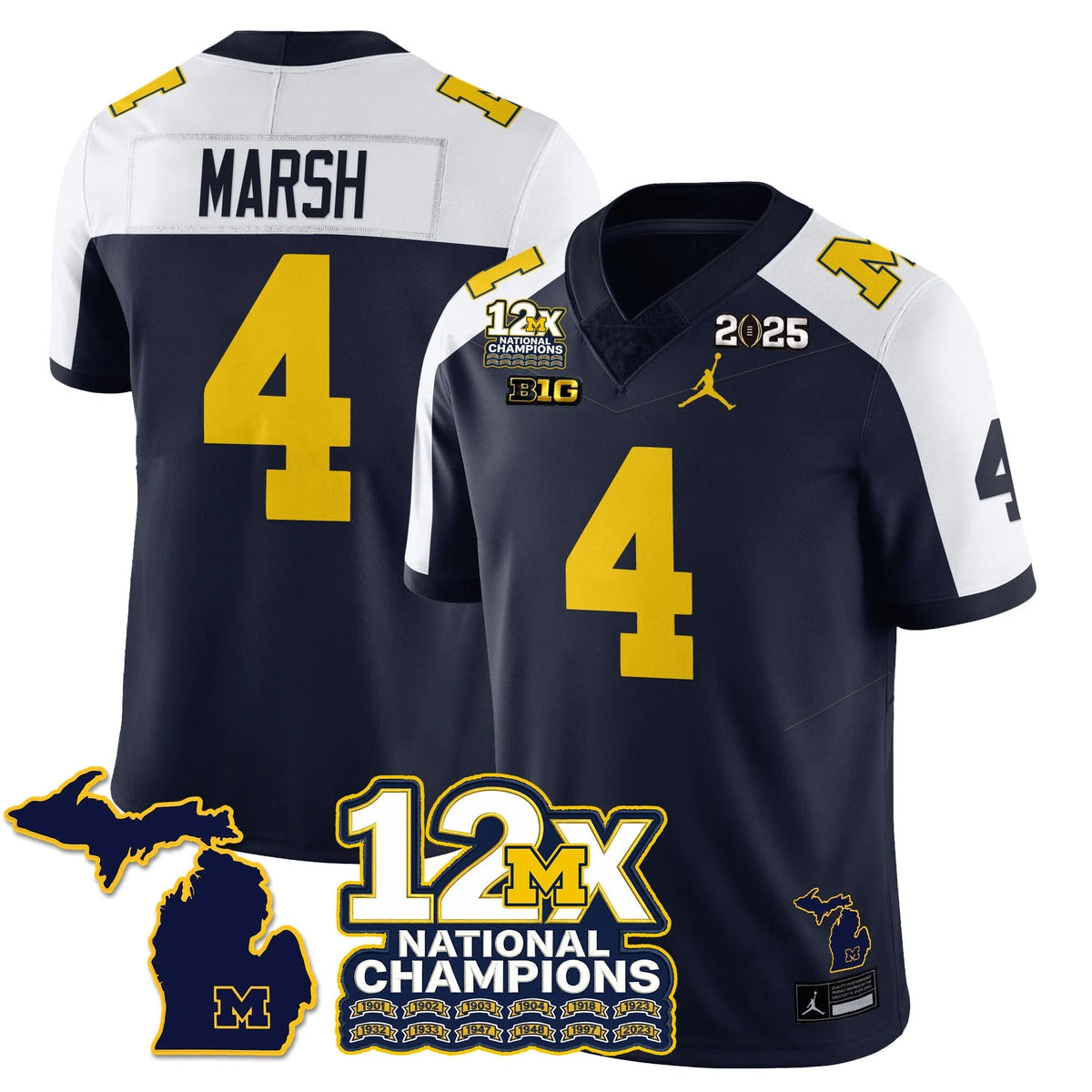 Personalized MICH 12x-Time National Champions Vapor Limited Football Jersey - Alternate / Andrew Marsh - 4 Stitched