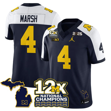 Personalized MICH 12x-Time National Champions Vapor Limited Football Jersey - Alternate / Andrew Marsh - 4 Stitched