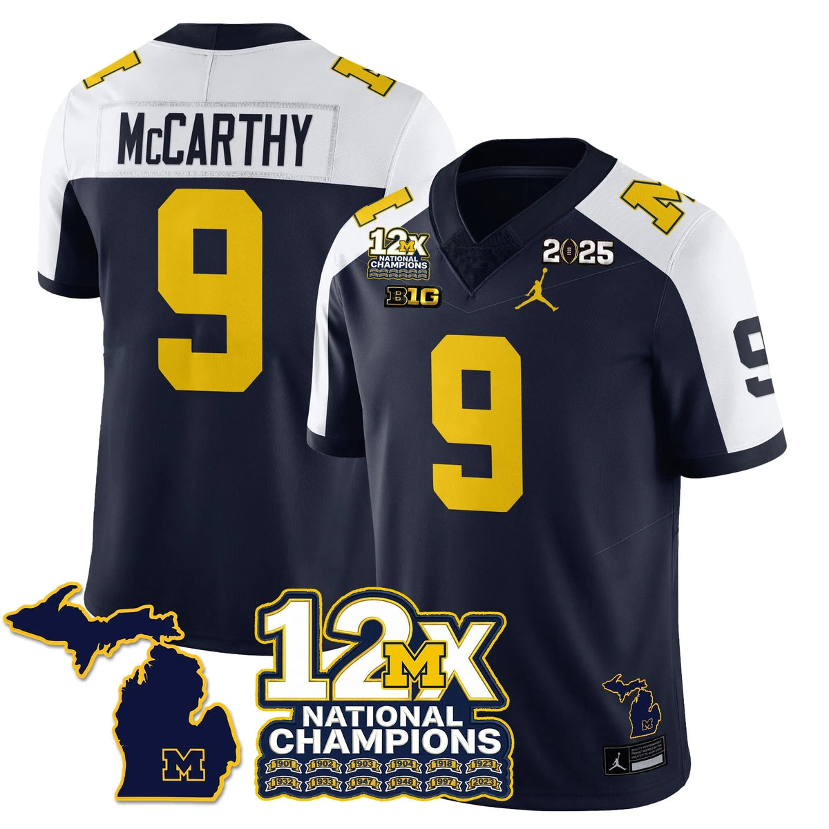 Personalized MICH 12x-Time National Champions Vapor Limited Football Jersey - Alternate / J.J. McCarthy - 9 Stitched