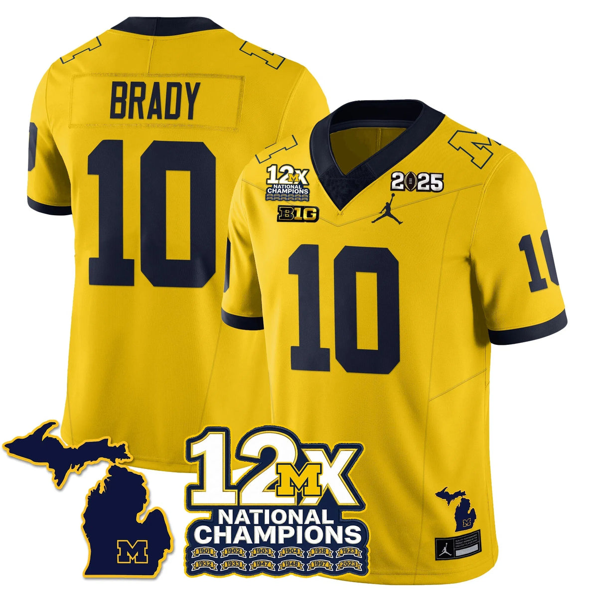 Personalized MICH 12x-Time National Champions Vapor Limited Football Jersey - Maize / Tom Brady - 10 Stitched