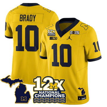 Personalized MICH 12x-Time National Champions Vapor Limited Football Jersey - Maize / Tom Brady - 10 Stitched