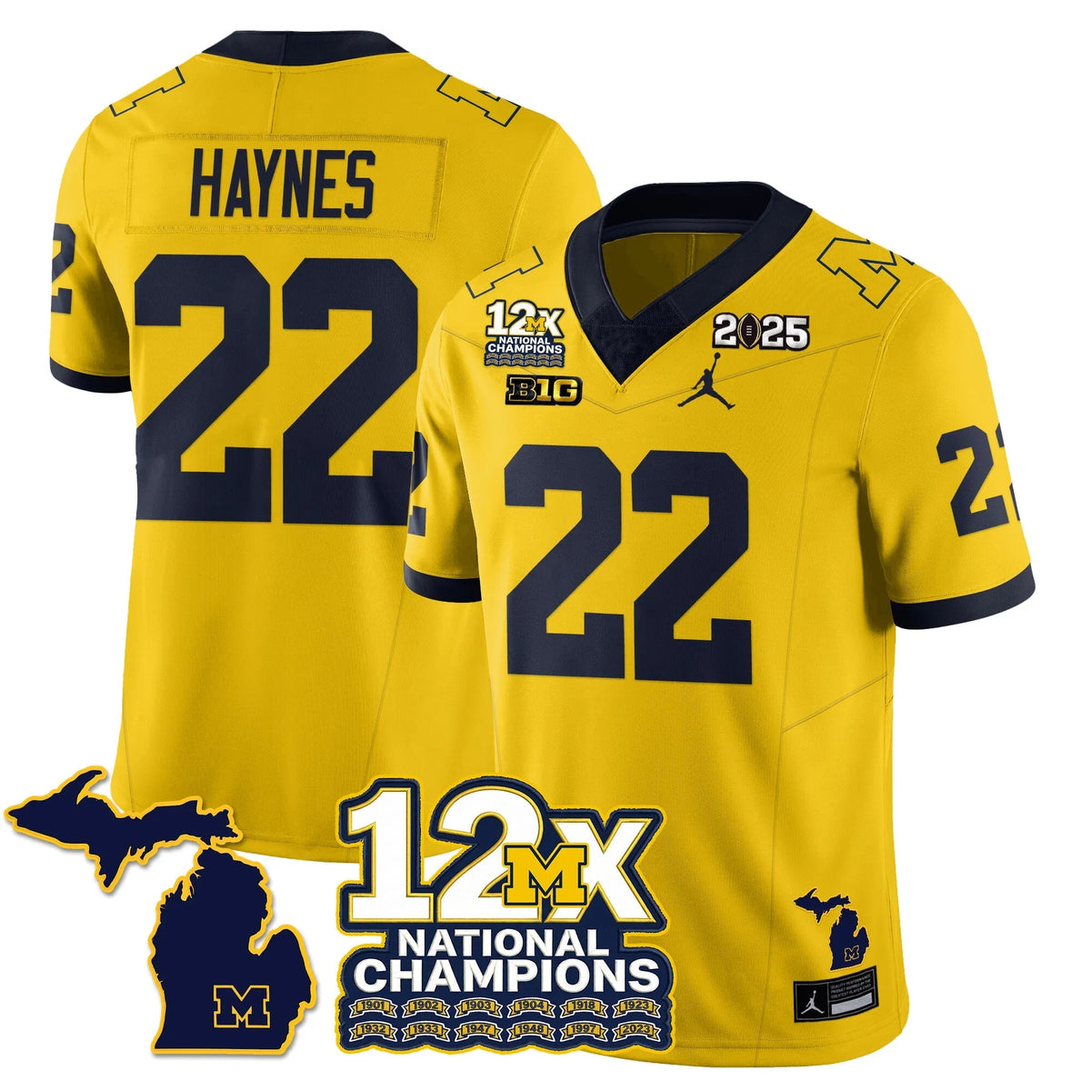 Personalized MICH 12x-Time National Champions Vapor Limited Football Jersey - Maize / Justice Haynes - 22 Stitched