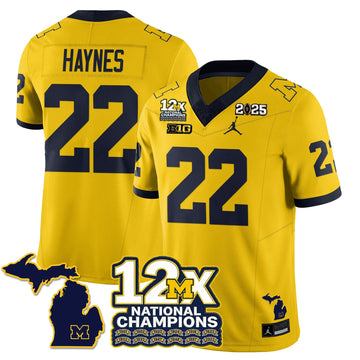 Personalized MICH 12x-Time National Champions Vapor Limited Football Jersey - Maize / Justice Haynes - 22 Stitched