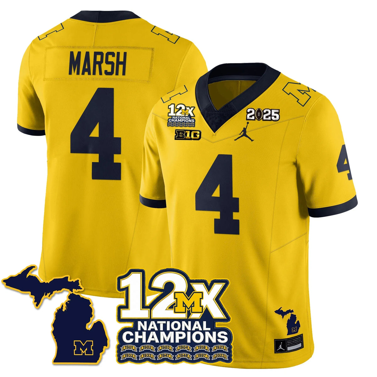 Personalized MICH 12x-Time National Champions Vapor Limited Football Jersey - Maize / Andrew Marsh - 4 Stitched