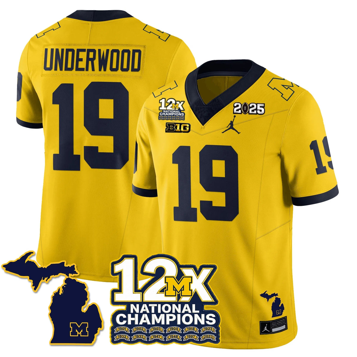 Personalized MICH 12x-Time National Champions Vapor Limited Football Jersey - Maize / Bryce Underwood - 19 Stitched