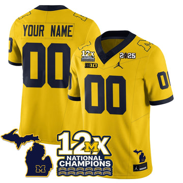 Personalized Custom MICH 12x-Time National Champions Vapor Limited Football Jersey - Maize Stitched