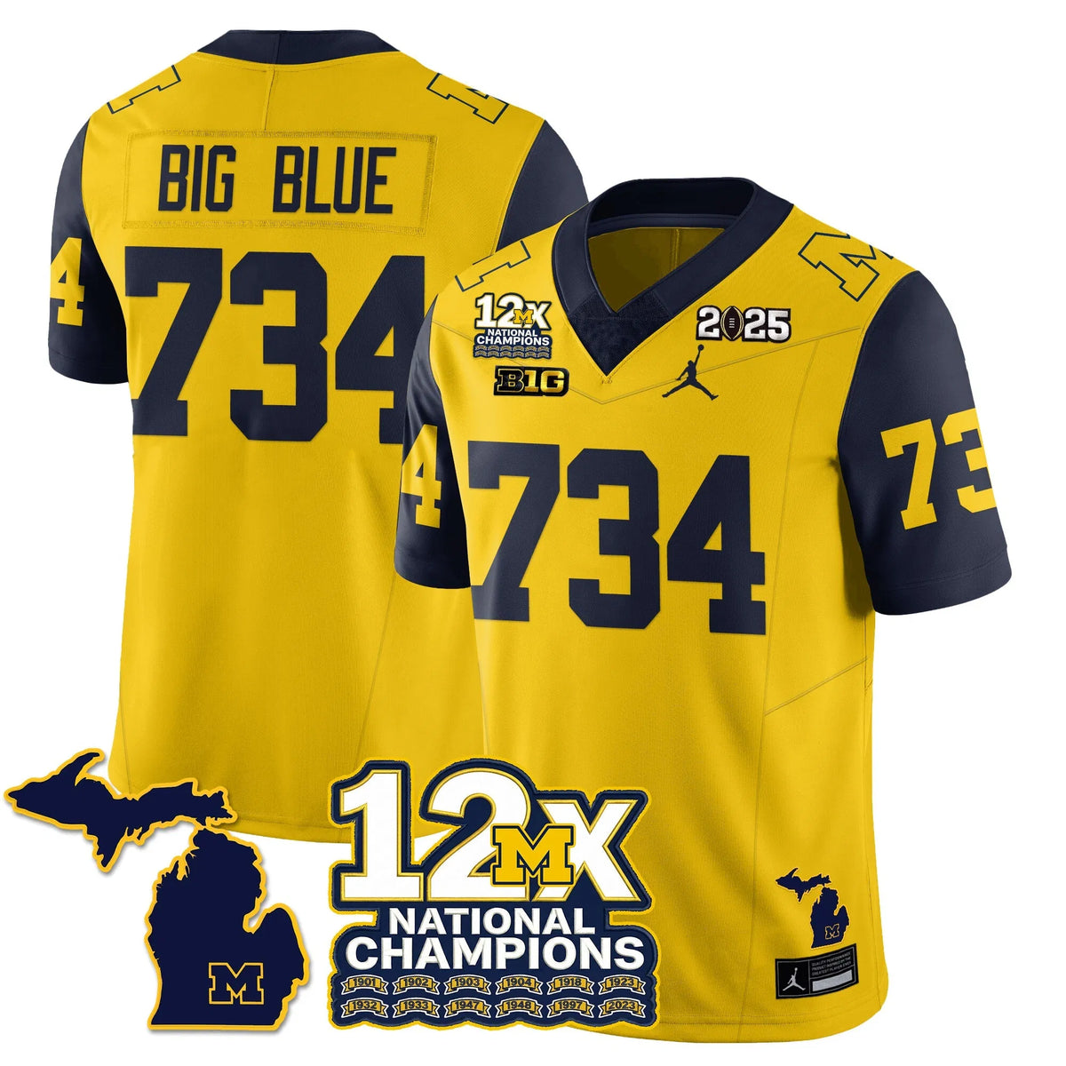 Personalized MICH 12x-Time National Champions Vapor Limited Football Jersey - Navy Sleeves / Big Blue - 734 Stitched