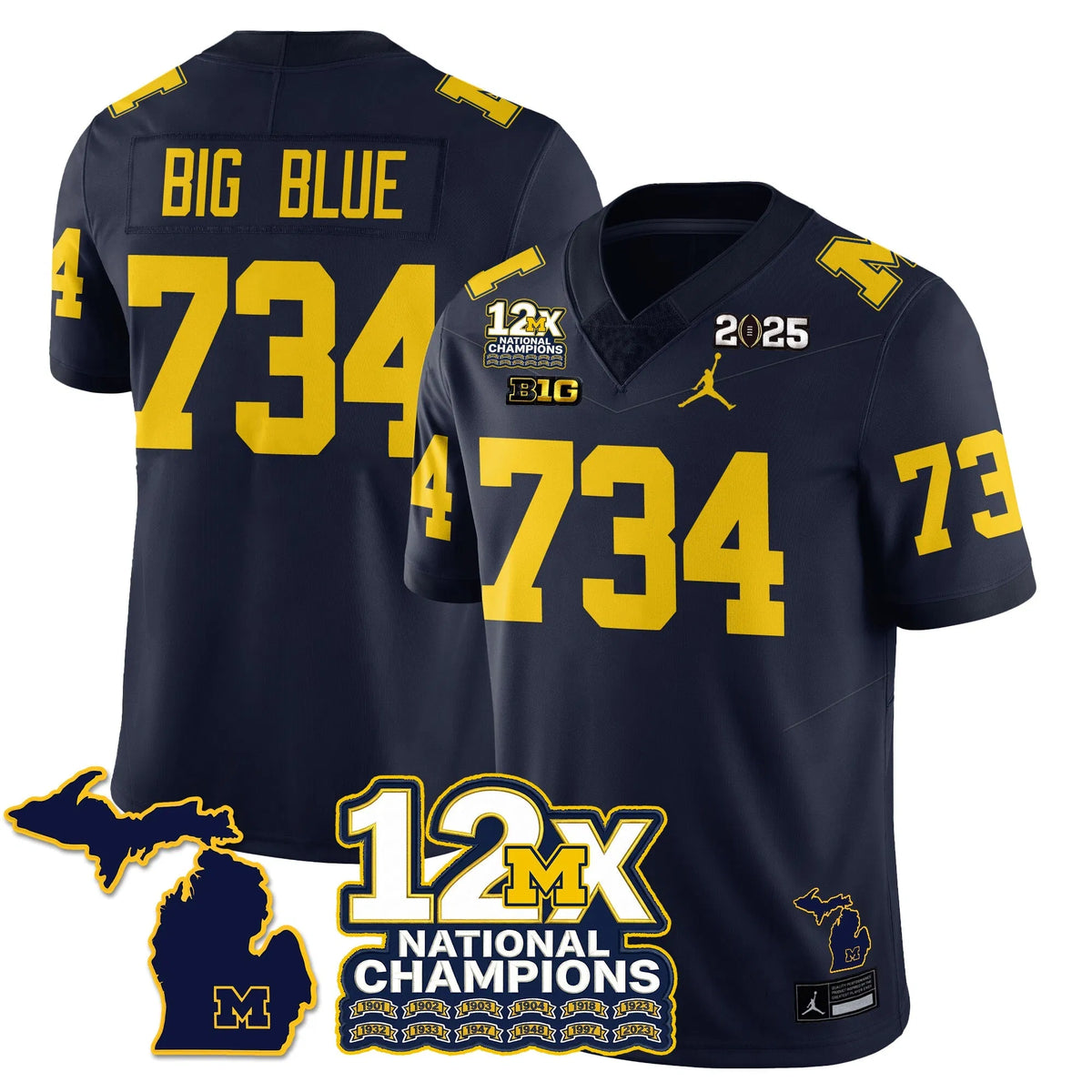 Personalized MICH 12x-Time National Champions Vapor Limited Football Jersey - Navy / Big Blue - 734 Stitched