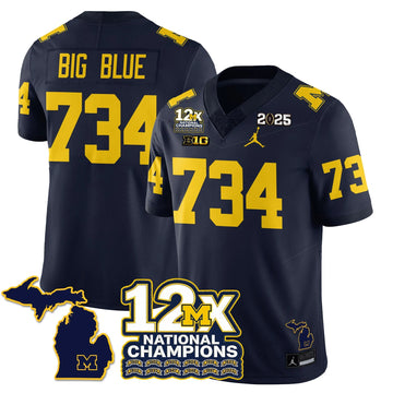 Personalized MICH 12x-Time National Champions Vapor Limited Football Jersey - Navy / Big Blue - 734 Stitched