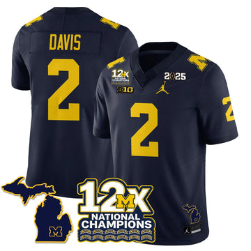 Personalized MICH 12x-Time National Champions Vapor Limited Football Jersey - Navy / Jadyn Davis - 2 Stitched