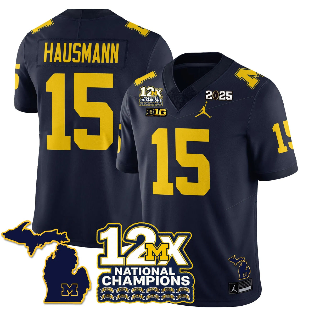 Personalized MICH 12x-Time National Champions Vapor Limited Football Jersey - Navy / Ernest Hausmann - 15 Stitched