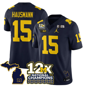 Personalized MICH 12x-Time National Champions Vapor Limited Football Jersey - Navy / Ernest Hausmann - 15 Stitched