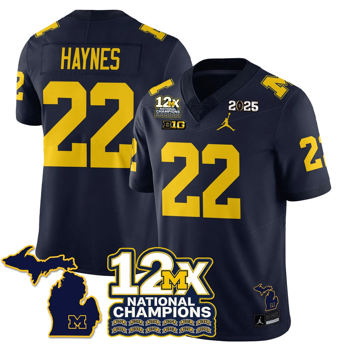 Personalized MICH 12x-Time National Champions Vapor Limited Football Jersey - Navy / Justice Haynes - 22 Stitched