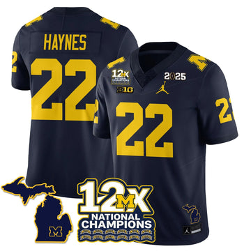 Personalized MICH 12x-Time National Champions Vapor Limited Football Jersey - Navy / Justice Haynes - 22 Stitched