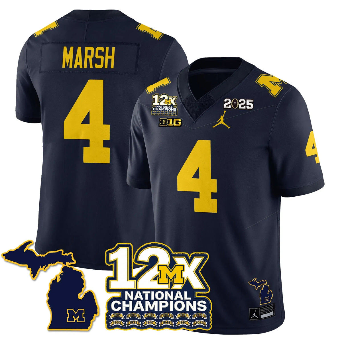 Personalized MICH 12x-Time National Champions Vapor Limited Football Jersey - Navy / Andrew Marsh - 4 Stitched