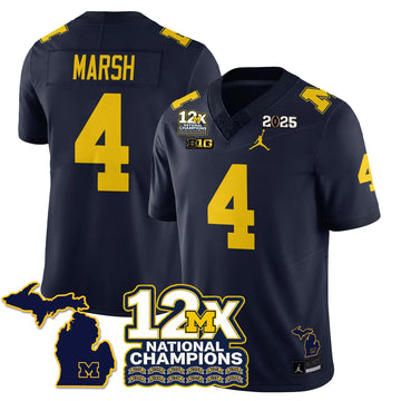 Personalized MICH 12x-Time National Champions Vapor Limited Football Jersey - Navy / Andrew Marsh - 4 Stitched