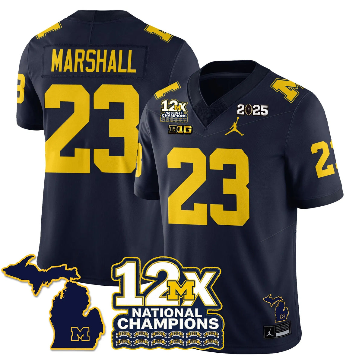Personalized MICH 12x-Time National Champions Vapor Limited Football Jersey - Navy / Jordan Marshall - 23 Stitched