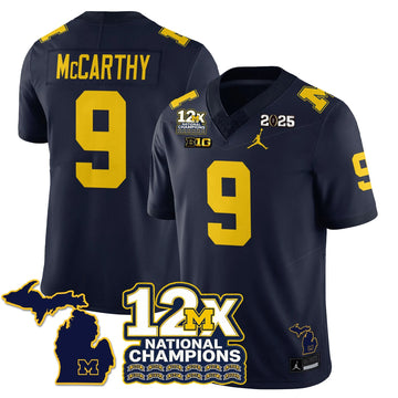 Personalized MICH 12x-Time National Champions Vapor Limited Football Jersey - Navy / J.J. McCarthy - 9 Stitched