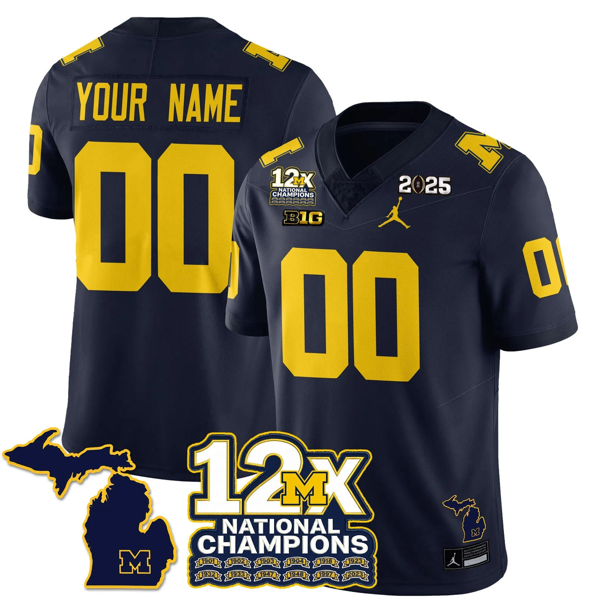 Personalized Custom MICH 12x-Time National Champions Vapor Limited Football Jersey - Navy Stitched