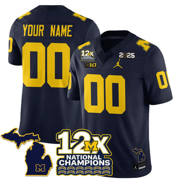 Personalized Custom MICH 12x-Time National Champions Vapor Limited Football Jersey - Navy Stitched
