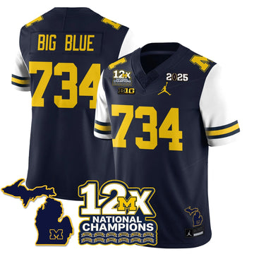 Personalized MICH 12x-Time National Champions Vapor Limited Football Jersey - White Sleeves / Big Blue - 734 Stitched