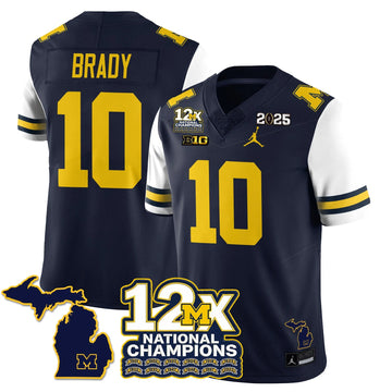 Personalized MICH 12x-Time National Champions Vapor Limited Football Jersey - White Sleeves / Tom Brady - 10 Stitched
