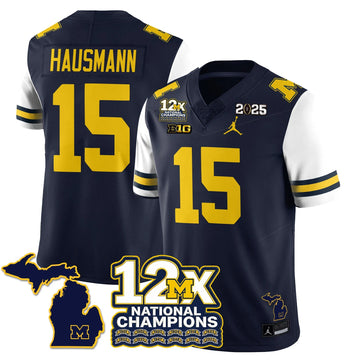 Personalized MICH 12x-Time National Champions Vapor Limited Football Jersey - White Sleeves / Ernest Hausmann - 15 Stitched