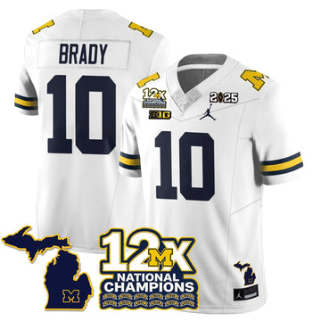 Personalized MICH 12x-Time National Champions Vapor Limited Football Jersey - White / Tom Brady - 10 Stitched