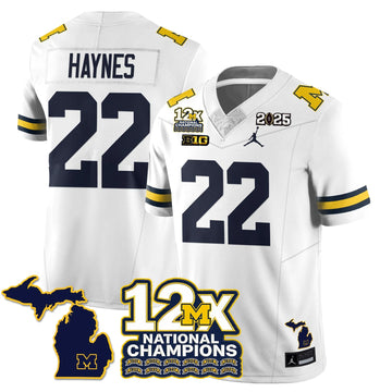 Personalized MICH 12x-Time National Champions Vapor Limited Football Jersey - White / Justice Haynes - 22 Stitched