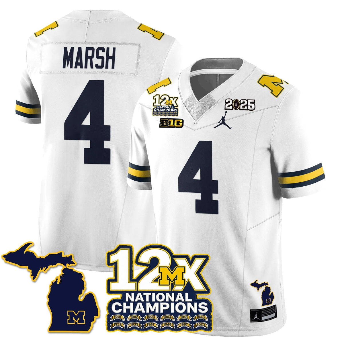Personalized MICH 12x-Time National Champions Vapor Limited Football Jersey - White / Andrew Marsh - 4 Stitched