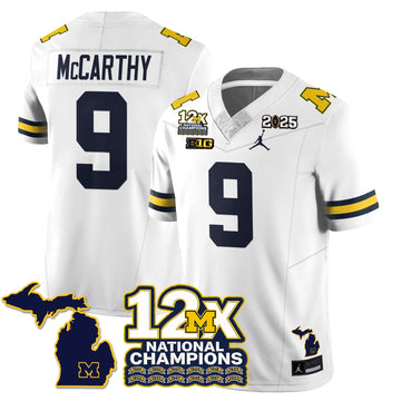 Personalized MICH 12x-Time National Champions Vapor Limited Football Jersey - White / J.J. McCarthy - 9 Stitched