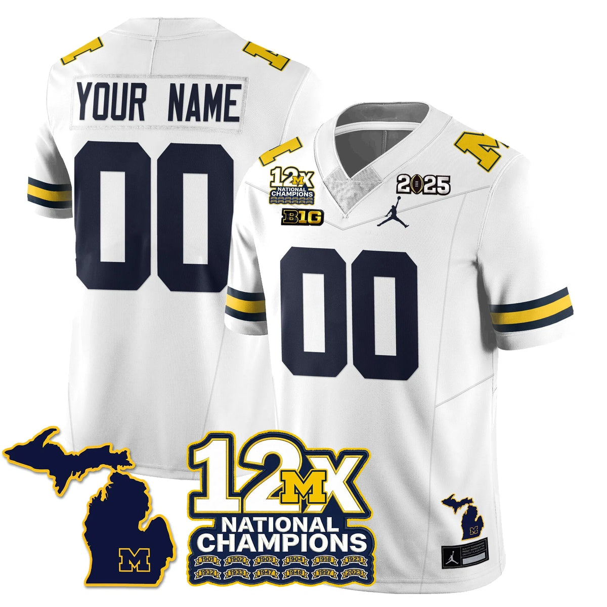 Personalized Custom MICH 12x-Time National Champions Vapor Limited Football Jersey - White Stitched