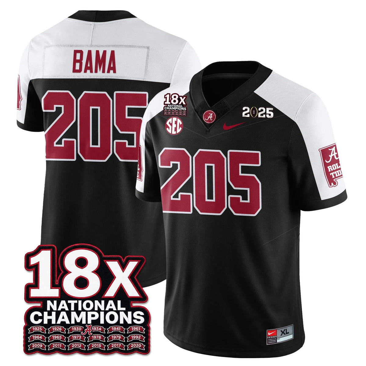 Personalized BAMA 18x-Time National Champions Vapor Limited Football Jersey - Alternate Black / Bama - 205 Stitched