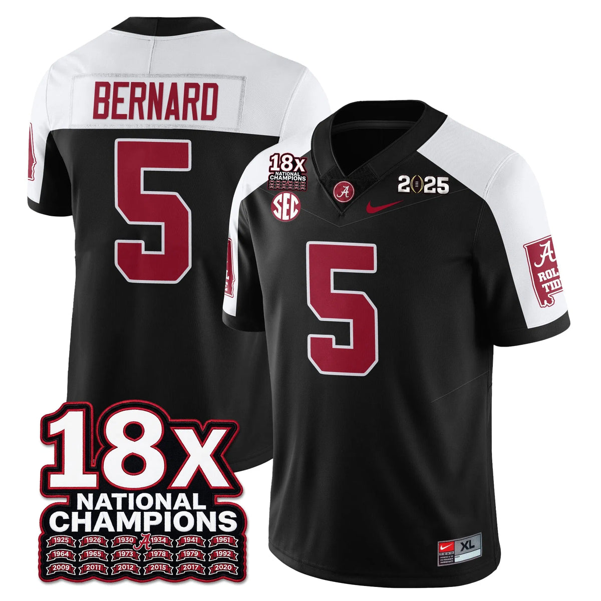 Personalized BAMA 18x-Time National Champions Vapor Limited Football Jersey - Alternate Black / Germie Bernard - 5 Stitched