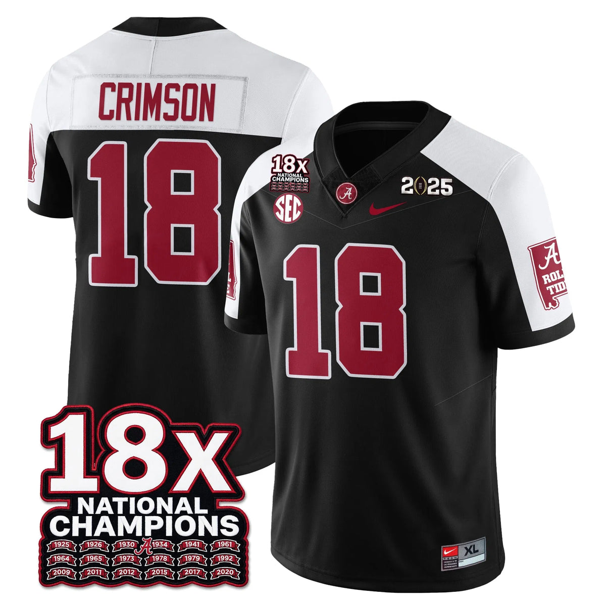 Personalized BAMA 18x-Time National Champions Vapor Limited Football Jersey - Alternate Black / Crimson - 18 Stitched