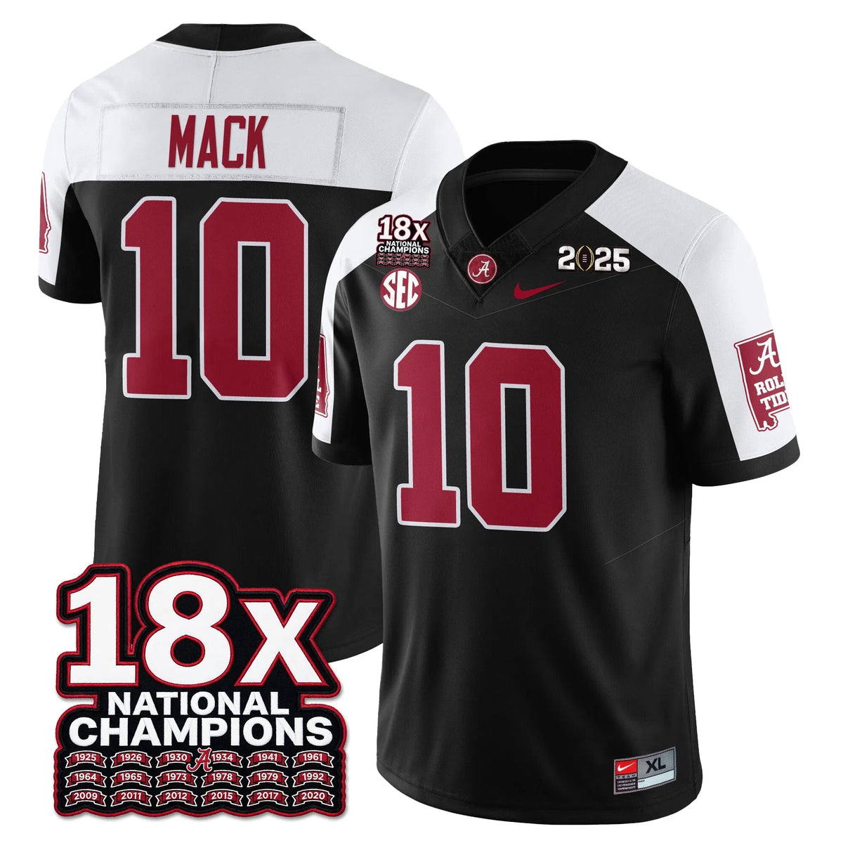 Personalized BAMA 18x-Time National Champions Vapor Limited Football Jersey - Alternate Black / Austin Mack - 10 Stitched