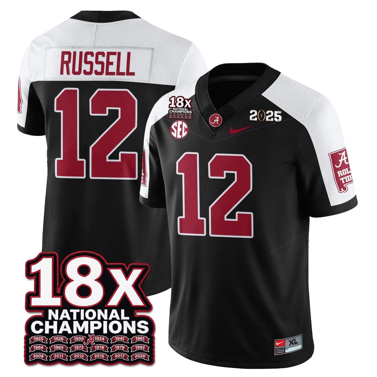 Personalized BAMA 18x-Time National Champions Vapor Limited Football Jersey - Alternate Black / Keelon Russell - 12 Stitched