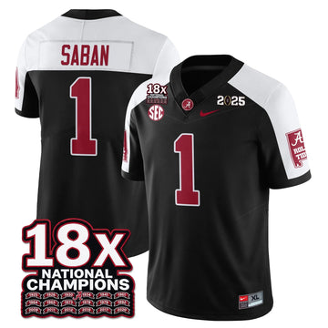 Personalized BAMA 18x-Time National Champions Vapor Limited Football Jersey - Alternate Black / Nick Saban - 1 Stitched