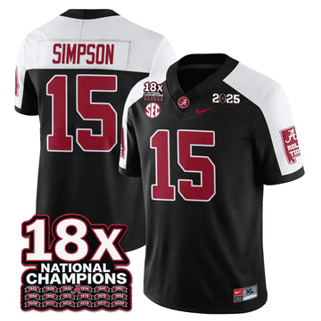 Personalized BAMA 18x-Time National Champions Vapor Limited Football Jersey - Alternate Black / Ty Simpson - 15 Stitched