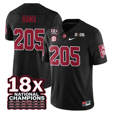 Personalized BAMA 18x-Time National Champions Vapor Limited Football Jersey - Black / Bama - 205 Stitched