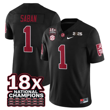 Personalized BAMA 18x-Time National Champions Vapor Limited Football Jersey - Black / Nick Saban - 1 Stitched