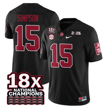 Personalized BAMA 18x-Time National Champions Vapor Limited Football Jersey - Black / Ty Simpson - 15 Stitched