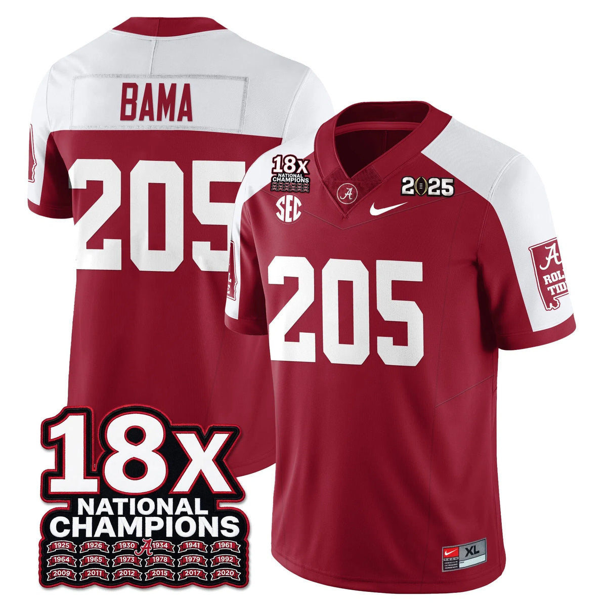 Personalized BAMA 18x-Time National Champions Vapor Limited Football Jersey - Alternate Crimson / Bama - 205 Stitched
