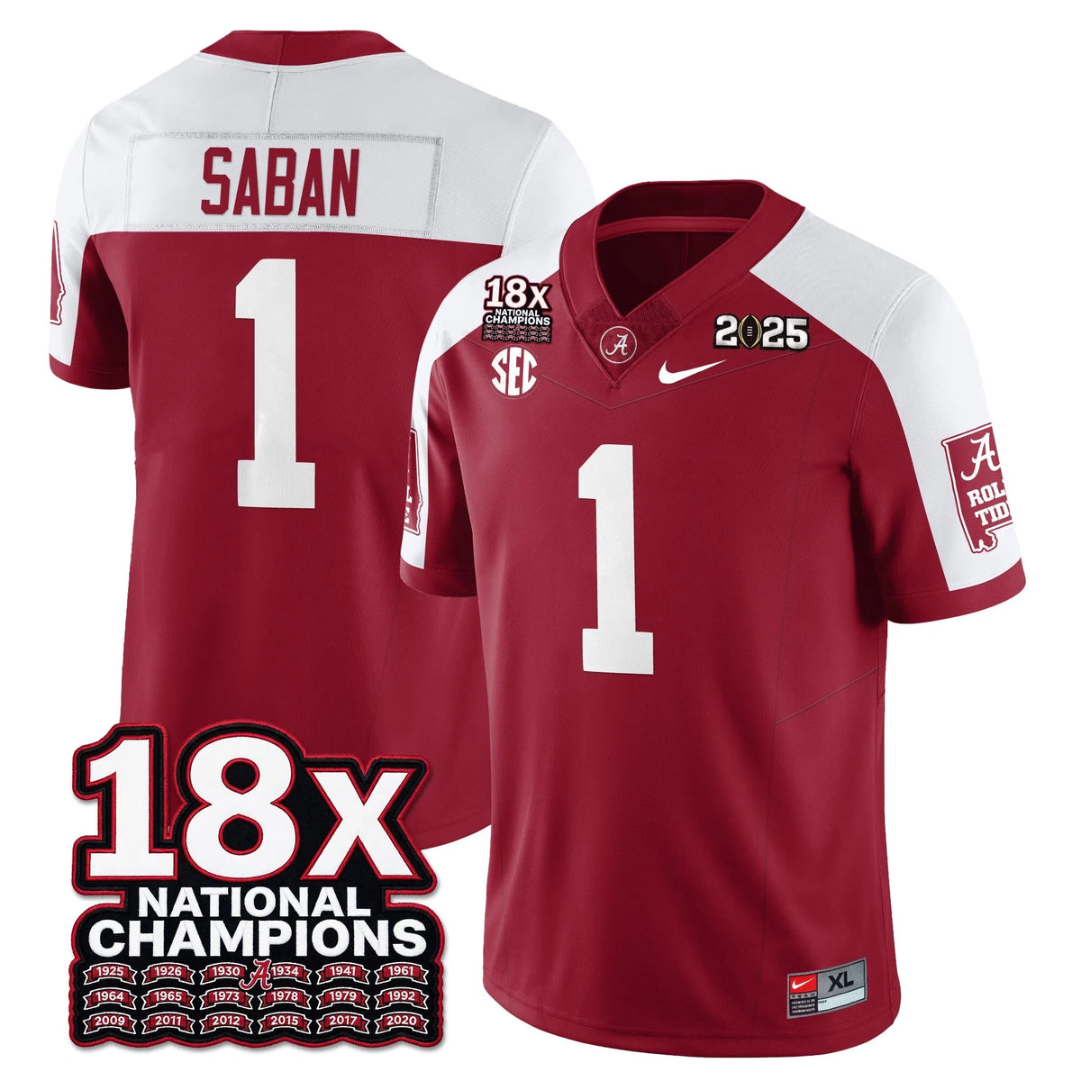 Personalized BAMA 18x-Time National Champions Vapor Limited Football Jersey - Alternate Crimson / Nick Saban - 1 Stitched