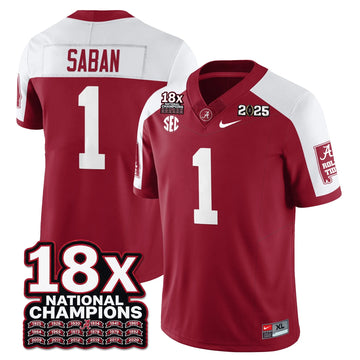 Personalized BAMA 18x-Time National Champions Vapor Limited Football Jersey - Alternate Crimson / Nick Saban - 1 Stitched