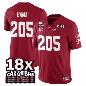 Personalized BAMA 18x-Time National Champions Vapor Limited Football Jersey - Crimson / Bama - 205 Stitched