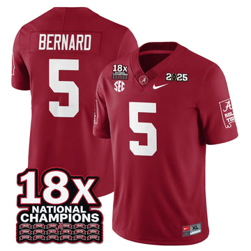 Personalized BAMA 18x-Time National Champions Vapor Limited Football Jersey - Crimson / Germie Bernard - 5 Stitched