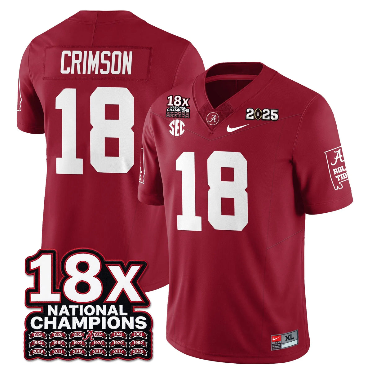 Personalized BAMA 18x-Time National Champions Vapor Limited Football Jersey - Crimson / Crimson - 18 Stitched