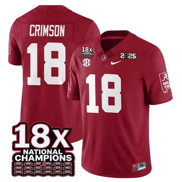 Personalized BAMA 18x-Time National Champions Vapor Limited Football Jersey - Crimson / Crimson - 18 Stitched