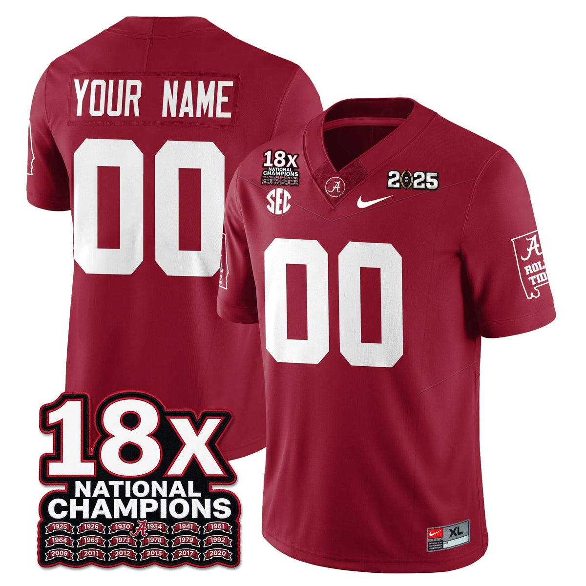 Personalized Custom BAMA 18x-Time National Champions Vapor Limited Football Jersey - Crimson Stitched